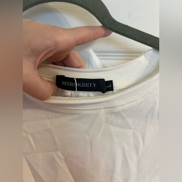 {MEROKEETY} White Crop Short Sleeve NWT - Picture 2 of 14